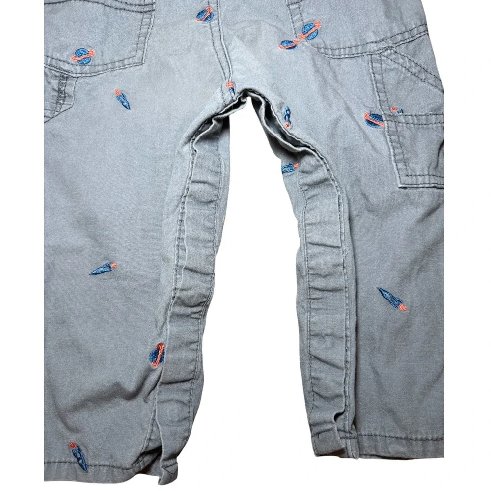 OshKosh B'gosh Baby Overalls 24M Gray Space Rocket Planet Embroidered Cotton